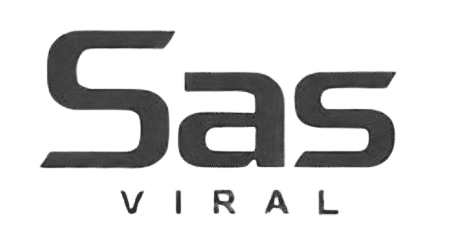 Logotipo preto com o texto Sas em fonte grande e Viral em fonte menor abaixo.